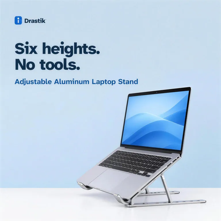Drastik adjustable aluminum laptop stand: six heights, no tools