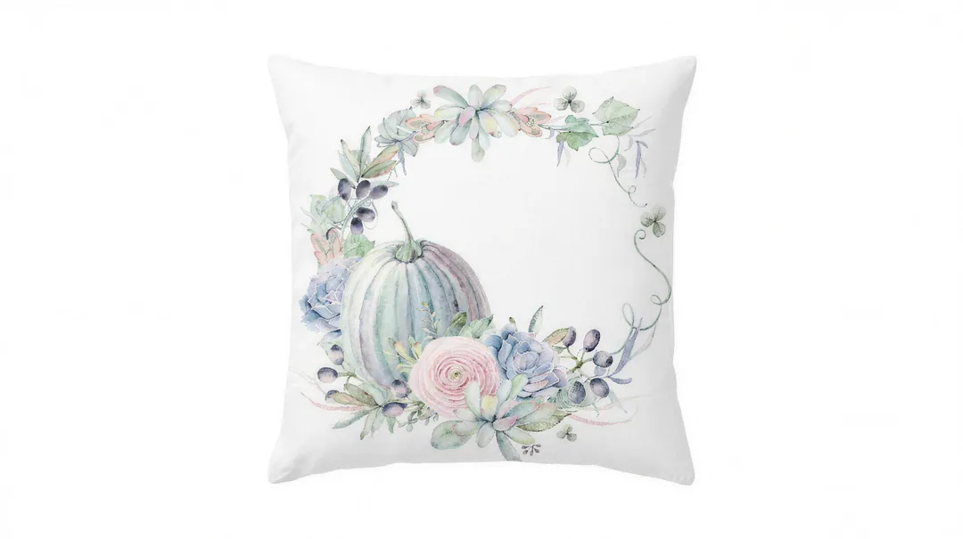 Pumpkin and floral wreath pillow cover