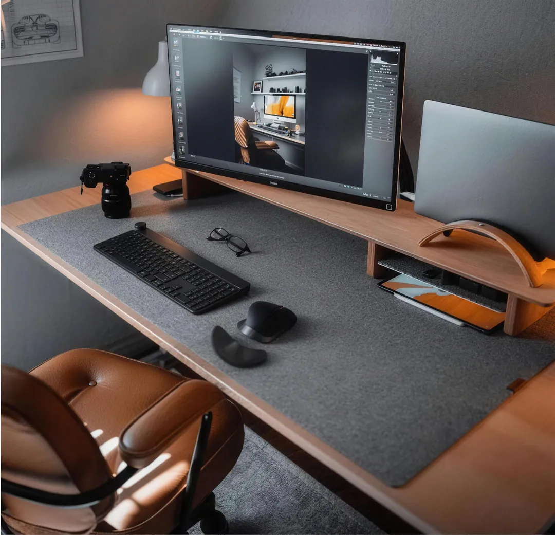 A modern home office desk setup